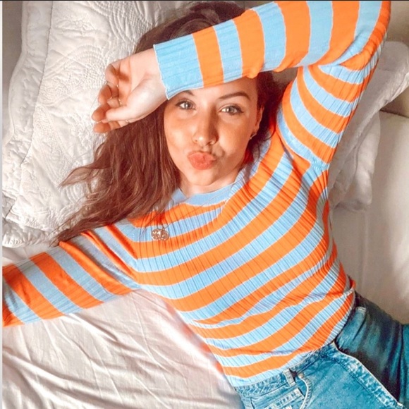 Zara Striped Knit Sweater Orange Blue 